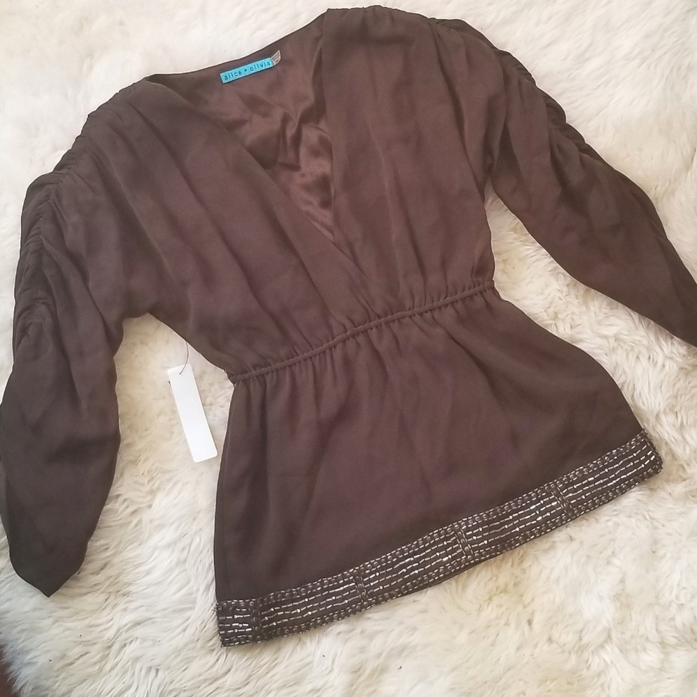 Alice+Olivia Silk Tunic V-Neck Blouse Size XS